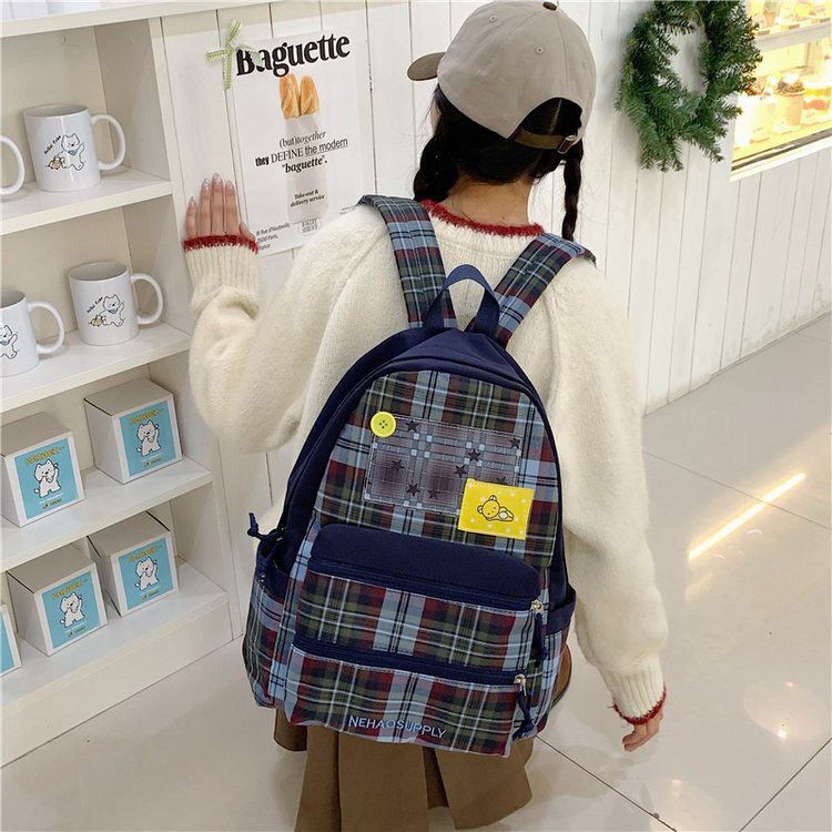 Retro Plaid Junior Large Capacity Female Backpacks