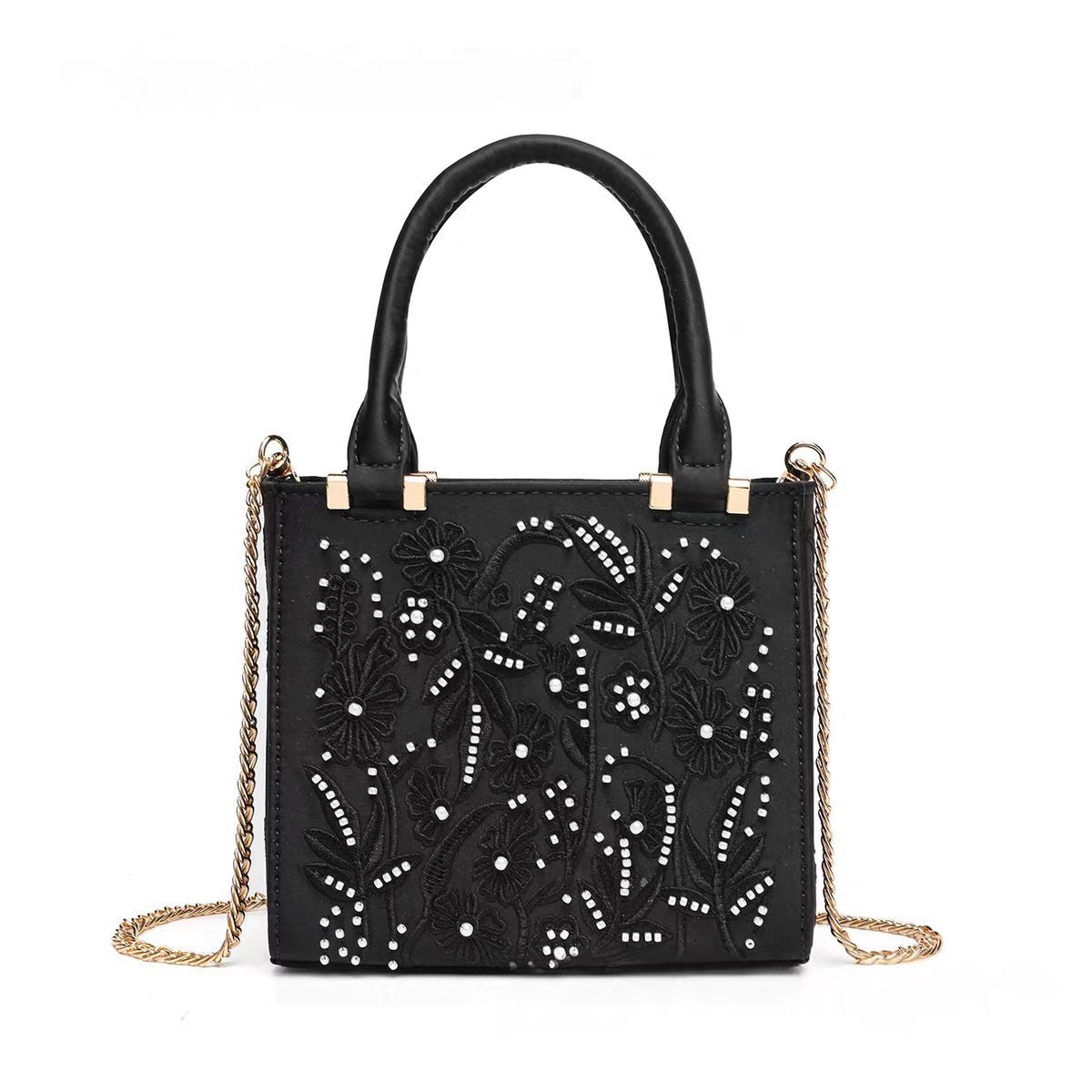 Women's Artificial Decorated Pearls Silk Satin Texture Hard Women's Handbag