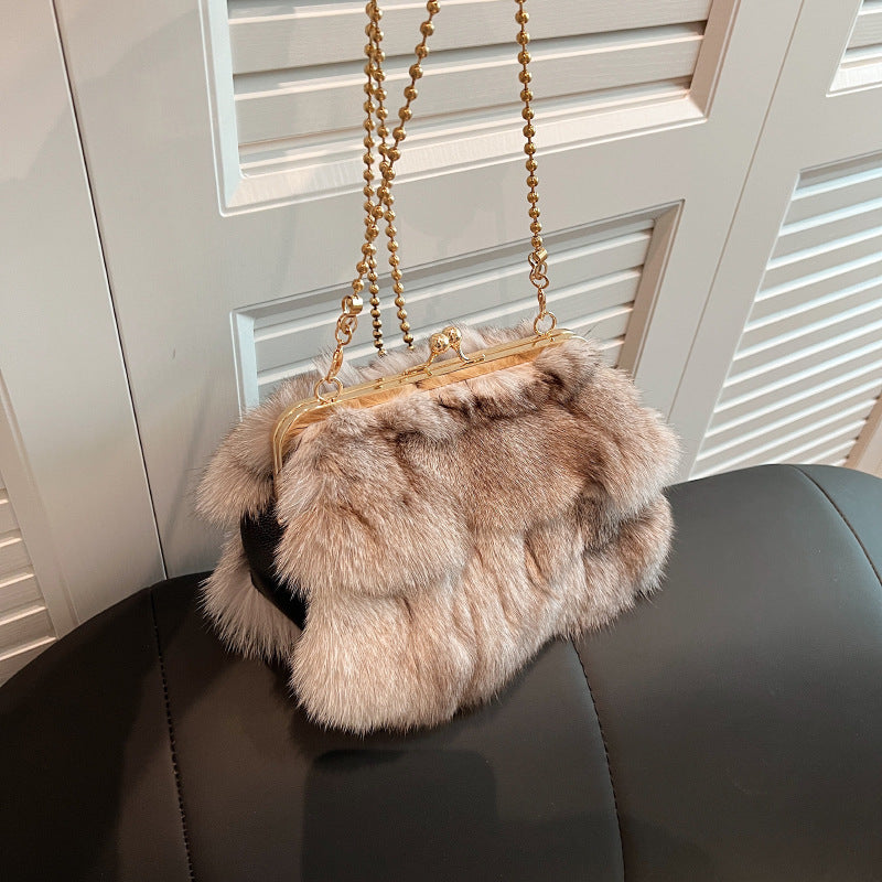 Women's Fox Fur Trend Chain Fashion Clipped Women's Messenger Bag
