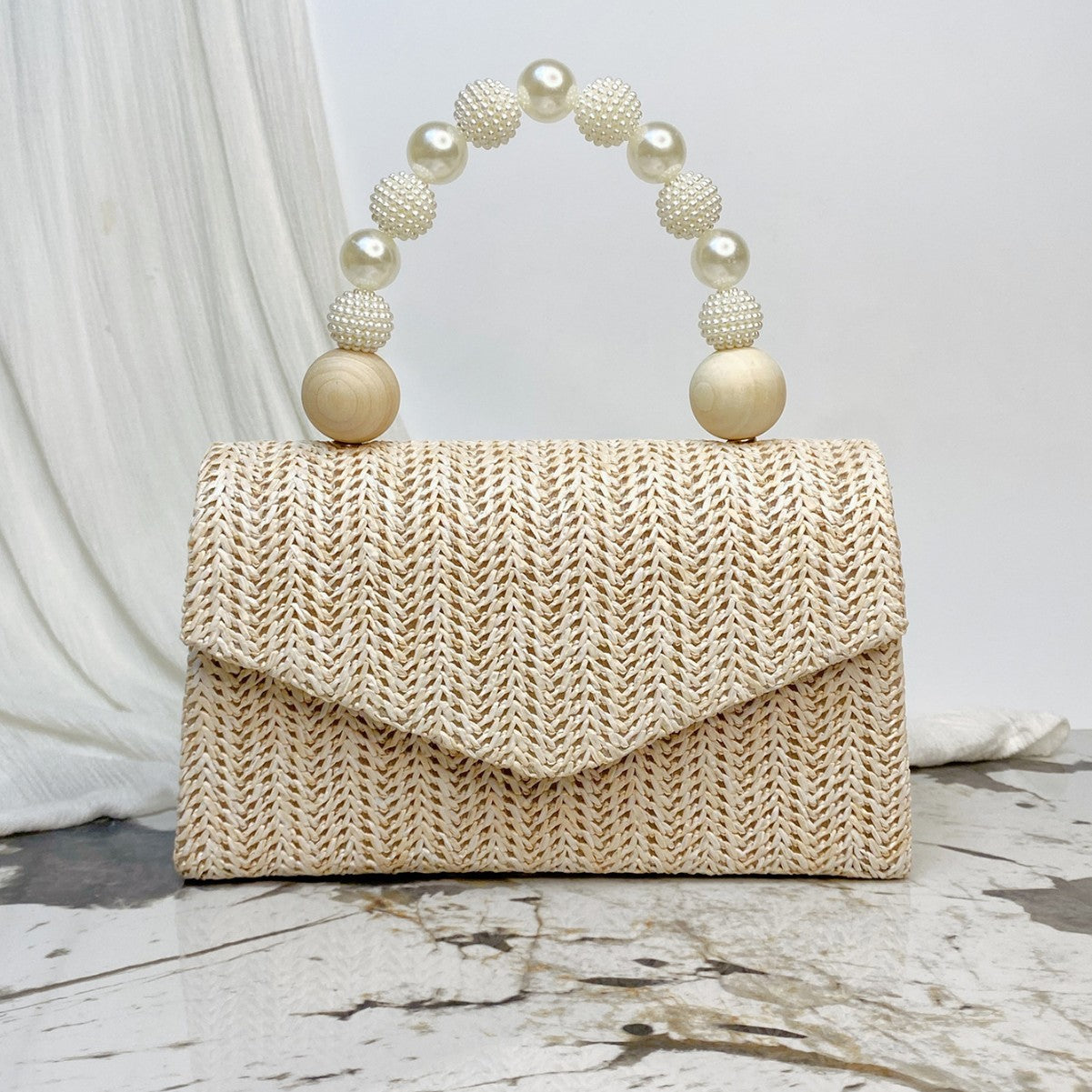 Women's Straw Woven Hand Pearl Fresh High Bags