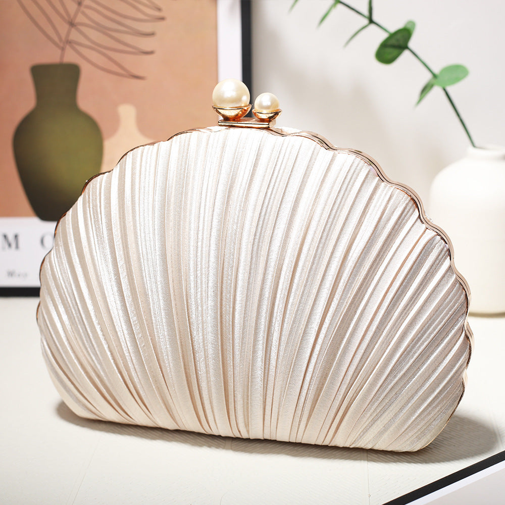 Glamorous Shell Pleated Clutch Banquet Dress Dinner Bag