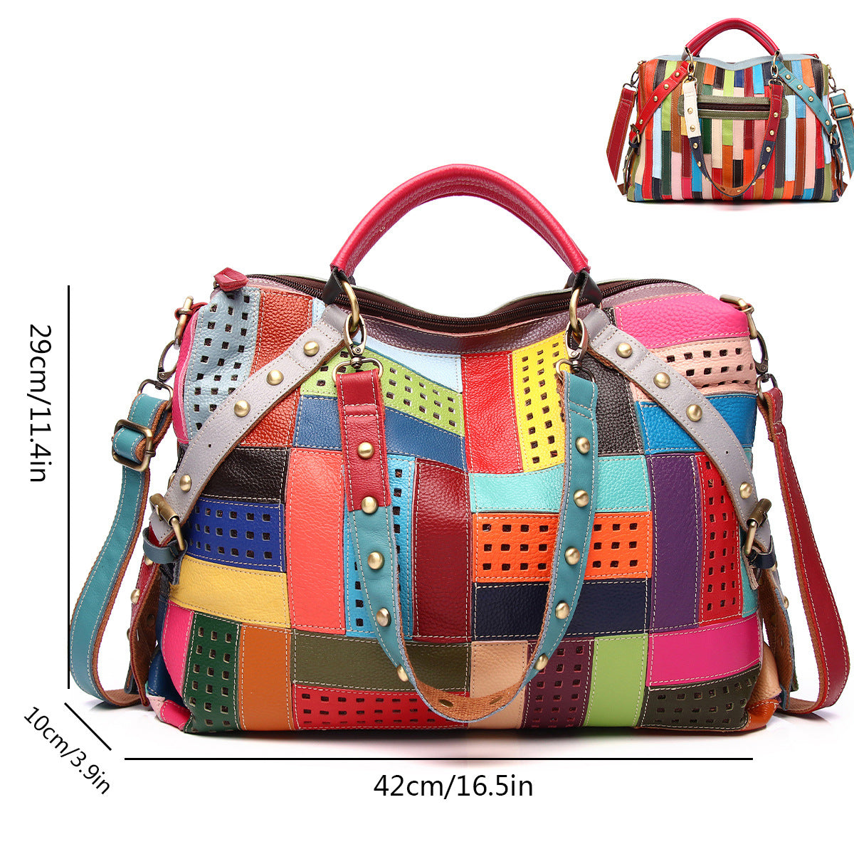 Women's Leather Contrast Color Trendy Design Portable Women's Handbag