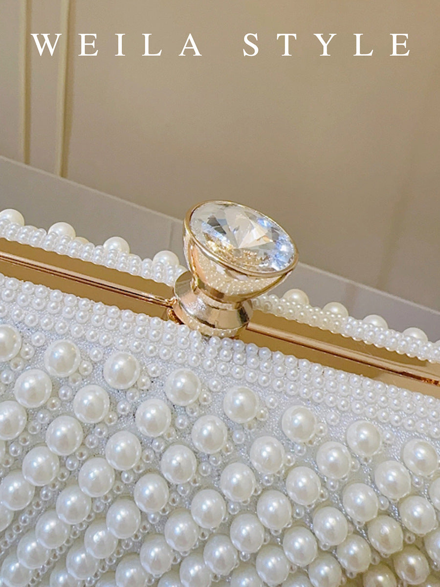 Women's Trendy White Dinner Beaded Elegant Retro Box For Bags
