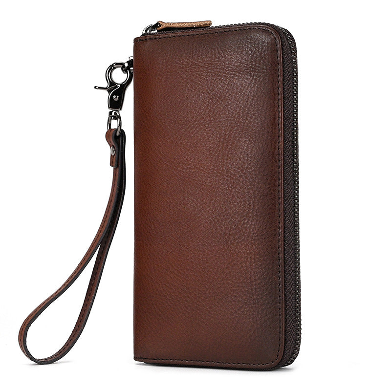 Men's Leather Large Capacity Mobile Vegetable Tanned Brushed Business With Men's Clutch