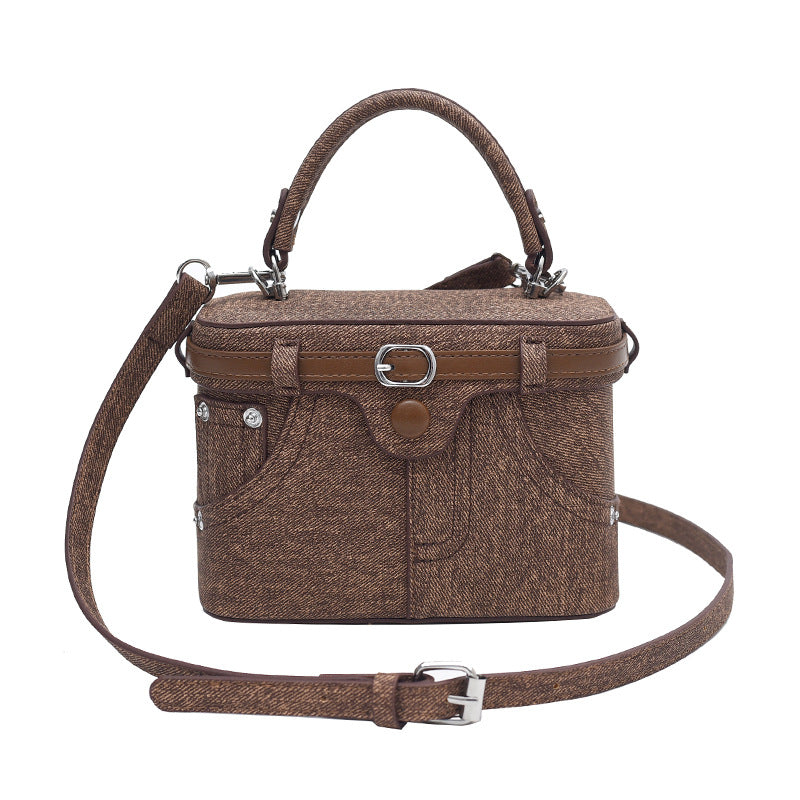 Women's Korean Fashion Denim Texture Hand Carrying Box Women's Messenger Bag