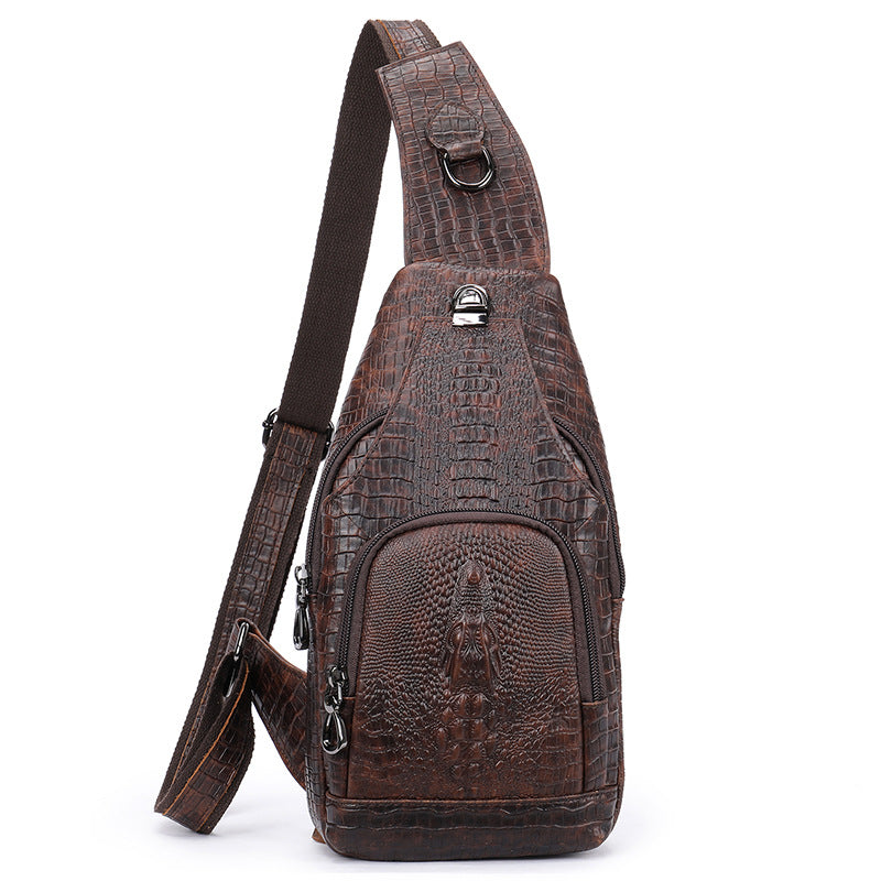 Men's Imitation Crocodile Pattern Cowhide Street Trend Genuine Shoulder Bags