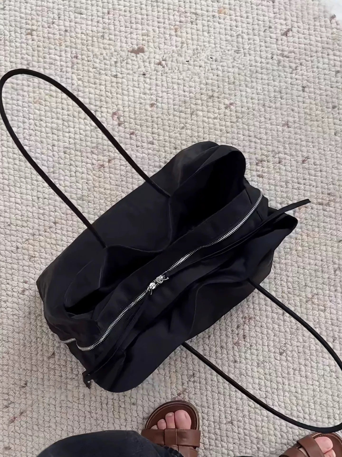 Large Capacity Commuter Korean Style Gray Yellow Contrast Color Tote Bags
