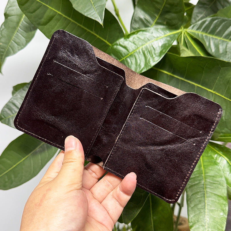 Men's Vegetable Tanned Cowhide First Layer Pure Leather Distressed Pleated Simple Men's Wallet