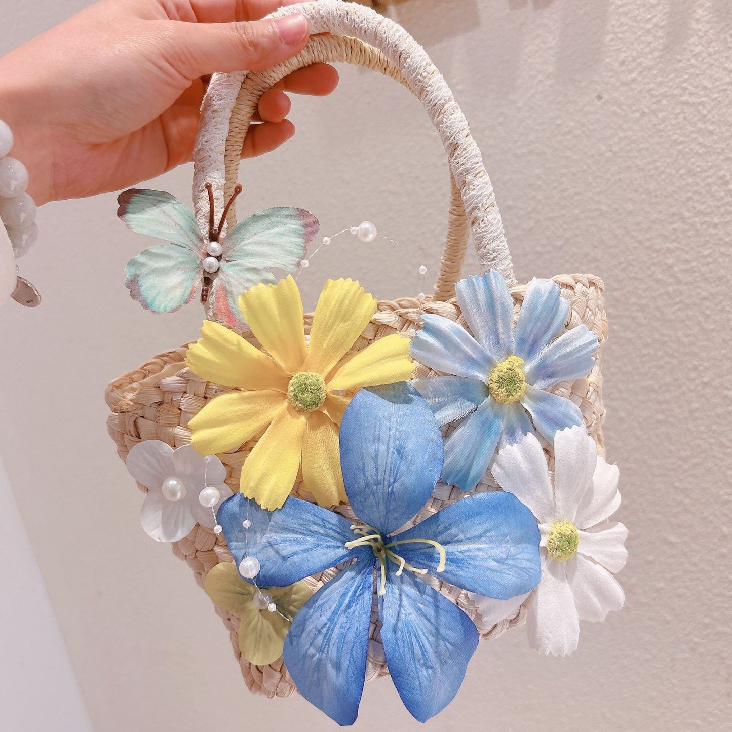 Flower Woven Straw Seaside Holiday Vegetable Basket With Hand Gift Women's Handbag