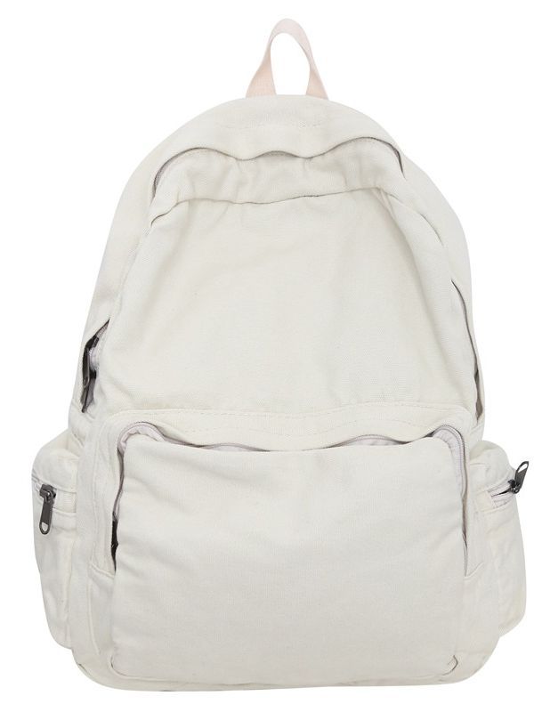 Washed Cloth Solid Color Retro Neutral Four Large Capacity Front Leisure Backpack