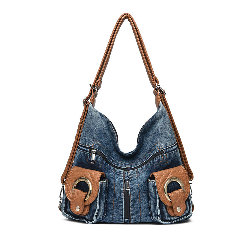 Women's Denim Niche Leisure Motorcycle Commuter Canvas Women's Shoulder Bag