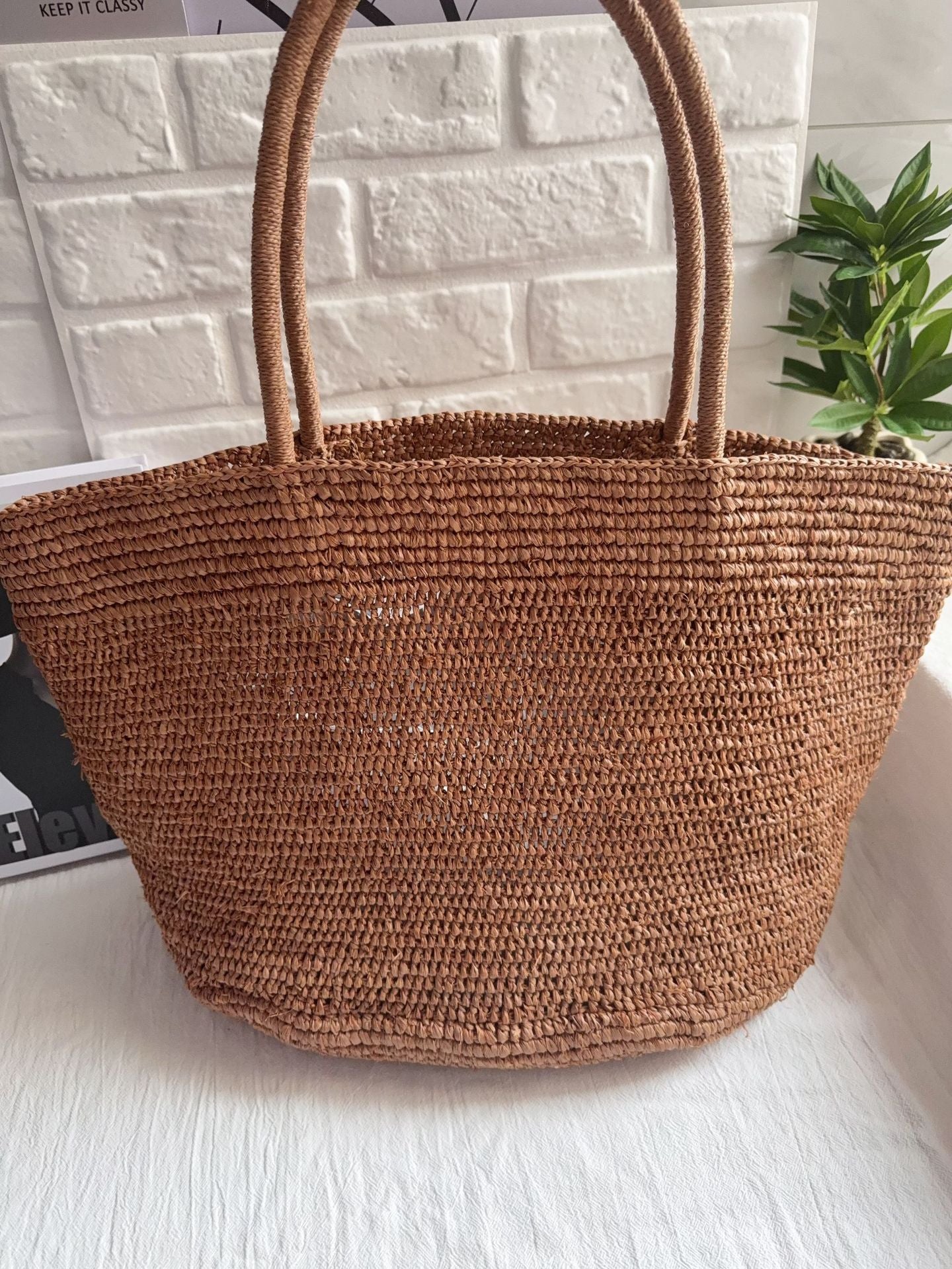 Lady Raffia Hand-woven Fashion Simple Seaside Vacation Shoulder Bags