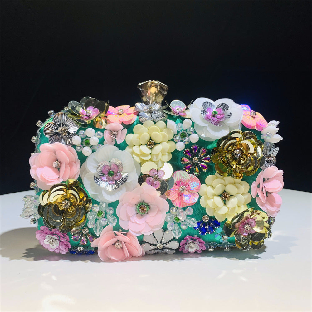 Women's Fashion Handmade Flower Beaded Banquet Wedding Dinner Bag
