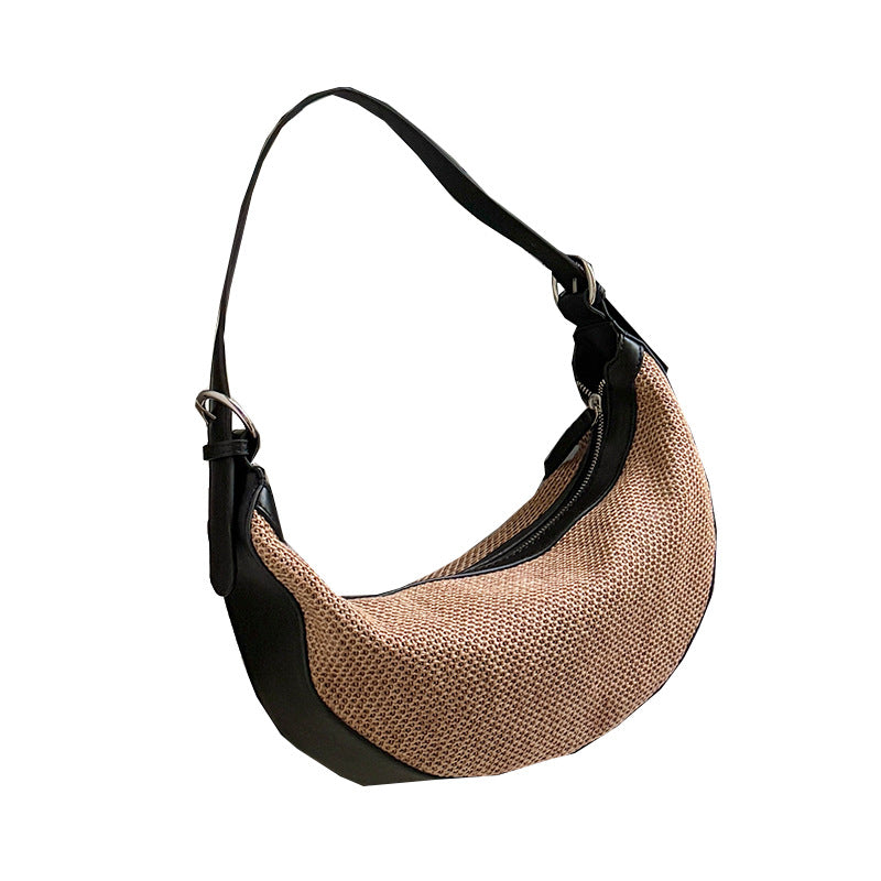 Niche Woven Straw Female Korean Retro Patchwork Selenodont Underarm Bag