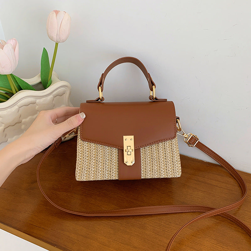 Female Lady Fashion Twist Straw Portable Small Square Bags