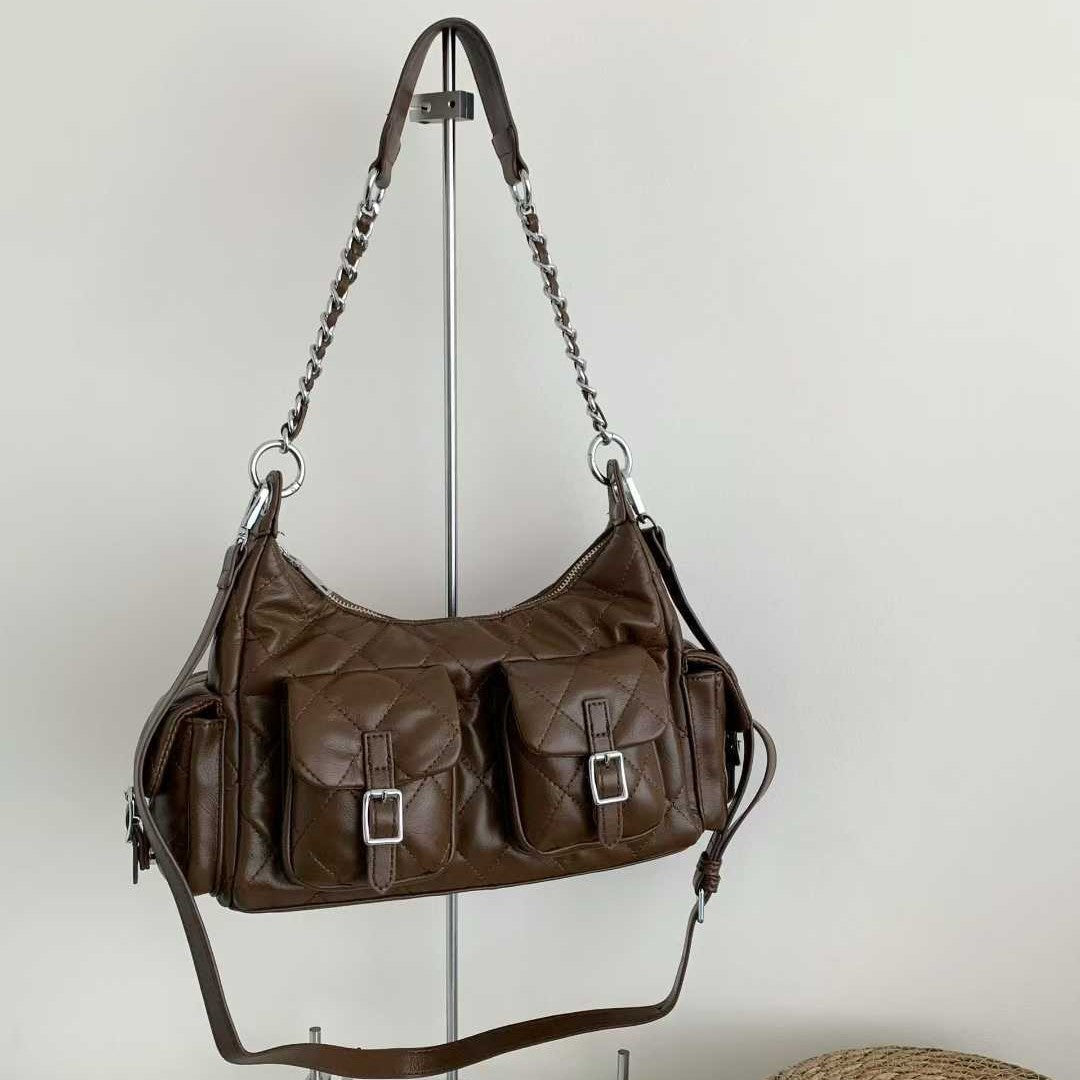 Rhombus Chain Fashionable High-grade Underarm Motorcycle Women's Shoulder Bag