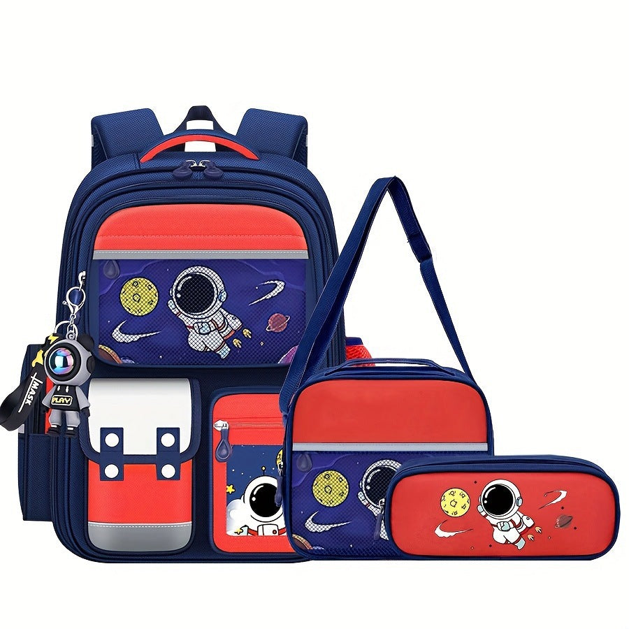 Three-piece Set Astronaut Grade One To Six Boys Spine Backpacks