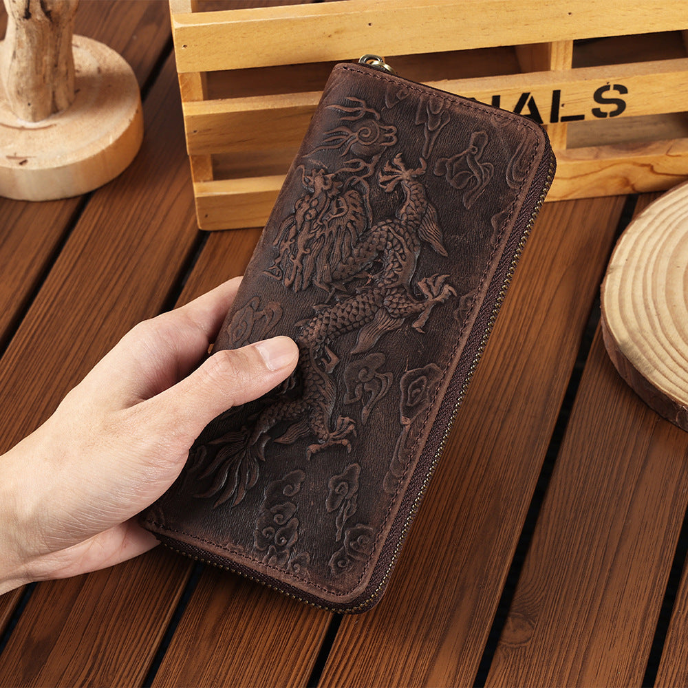 Men's National Fashion Long Large Capacity Zipper Genuine Men's Wallet