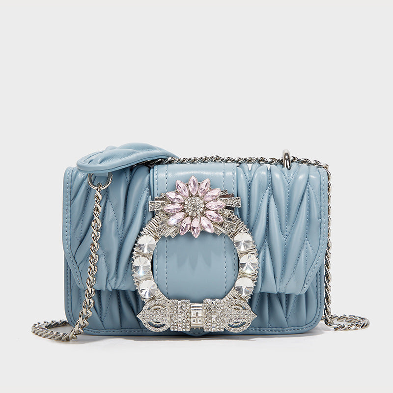 Women's Diamonds Pleated Diamond Pattern Chain Genuine Leather Women's Shoulder Bag