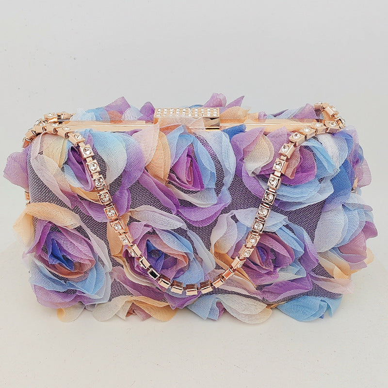 Elegant Chiffon Colorful Flowers Champagne Clutch Bags