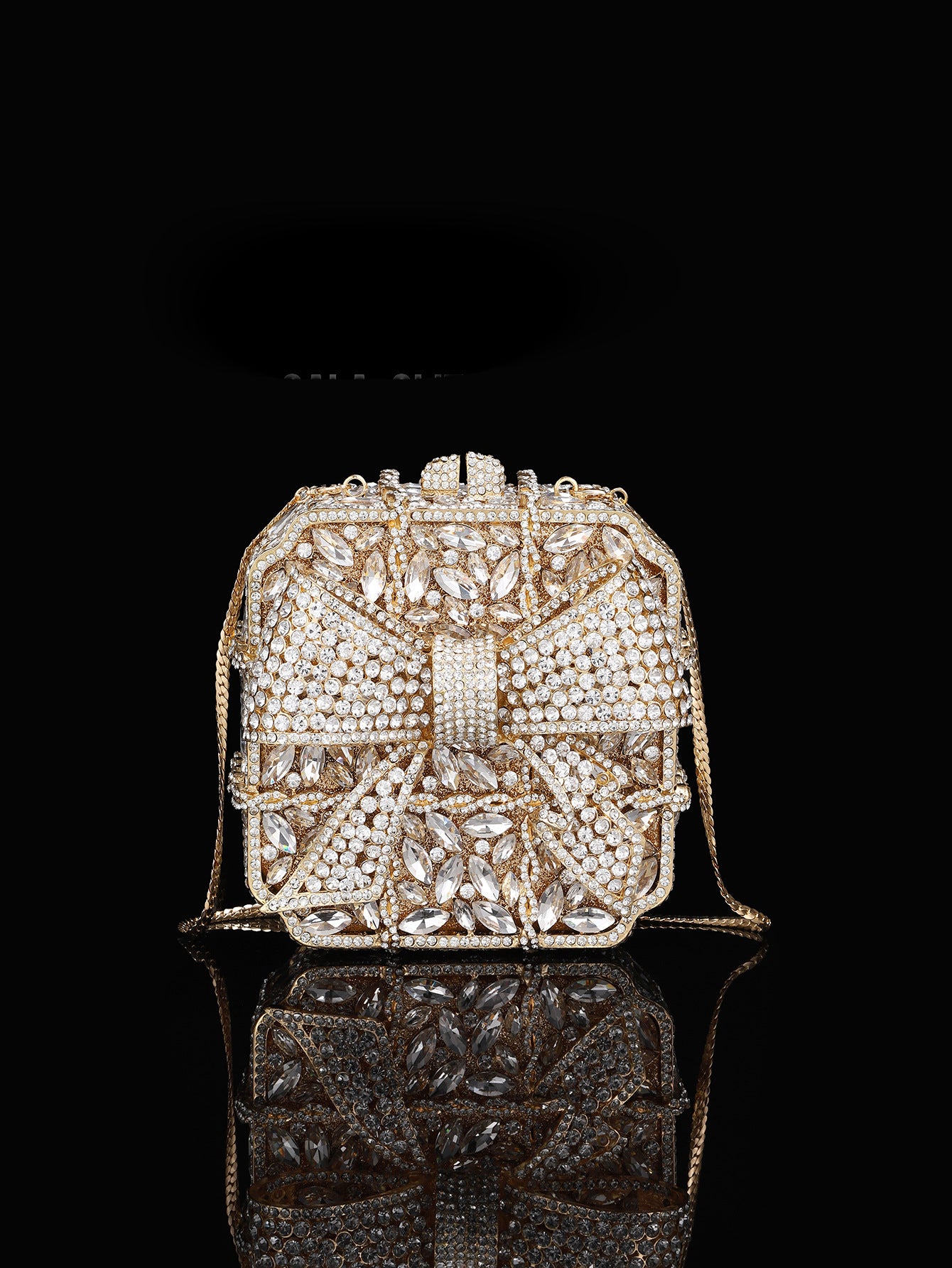 Shiny Champagne Bottle Rhinestone Bow Crystal Chain Bags