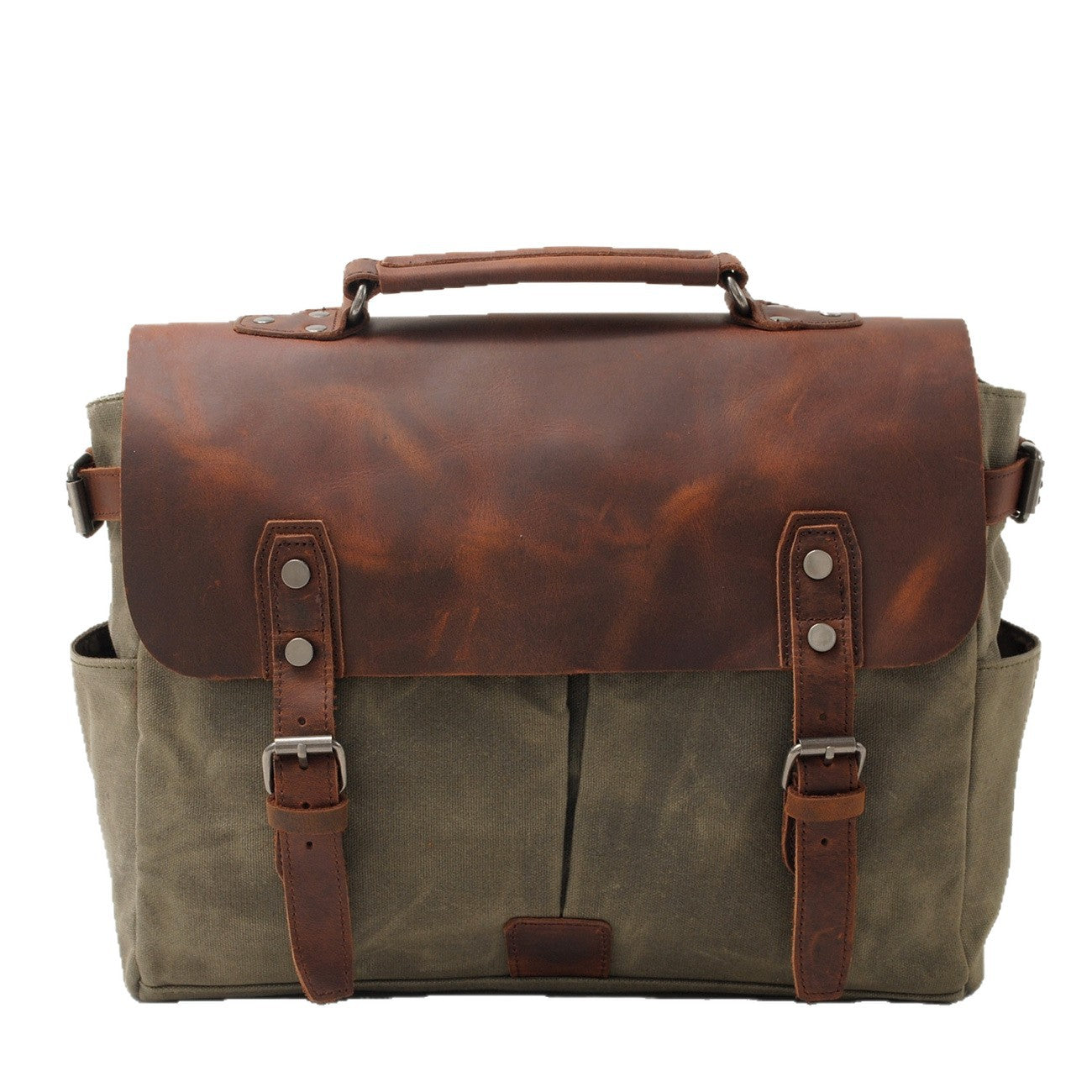 Stitching Oil Wax Canvas Portable Inch Men's Briefcase