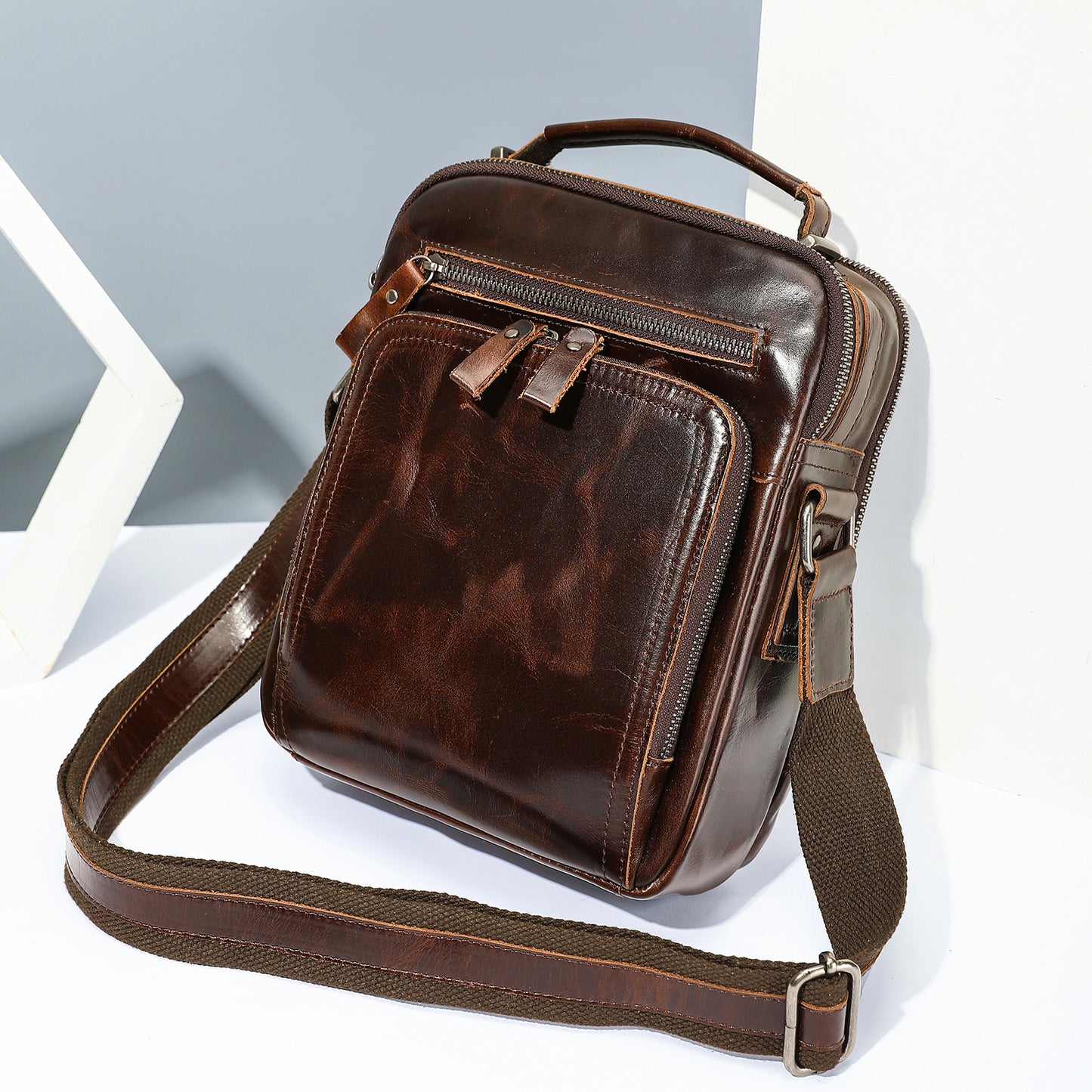 Genuine Leather Large Capacity Retro Crazy Men's Shoulder Bag