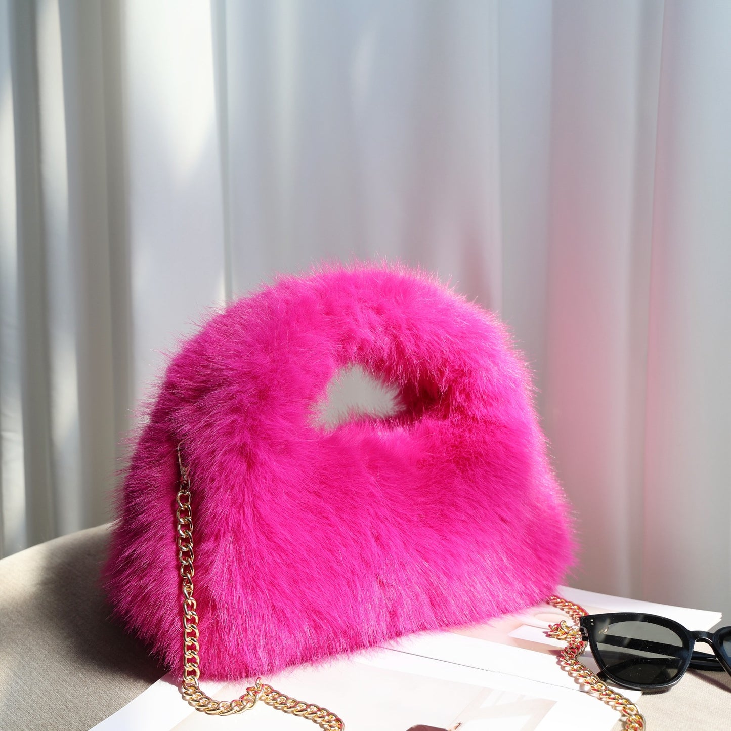 Korean Style Plush Imitation Fox Fur Large Women's Clutch