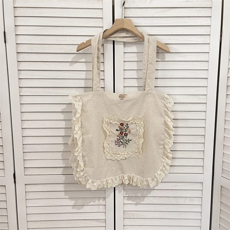 Flounce Vintage Embroidered Large Capacity Plaid Women's Shoulder Bag