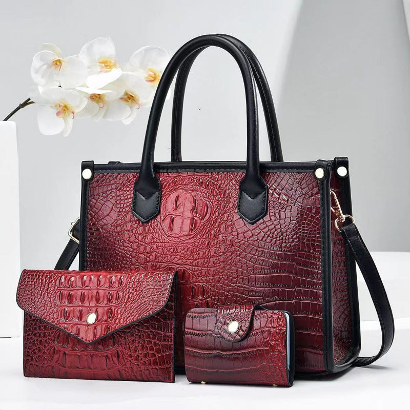 Women's Three-piece Bright Leather Crocodile Pattern Korean Style Simple Women's Handbag