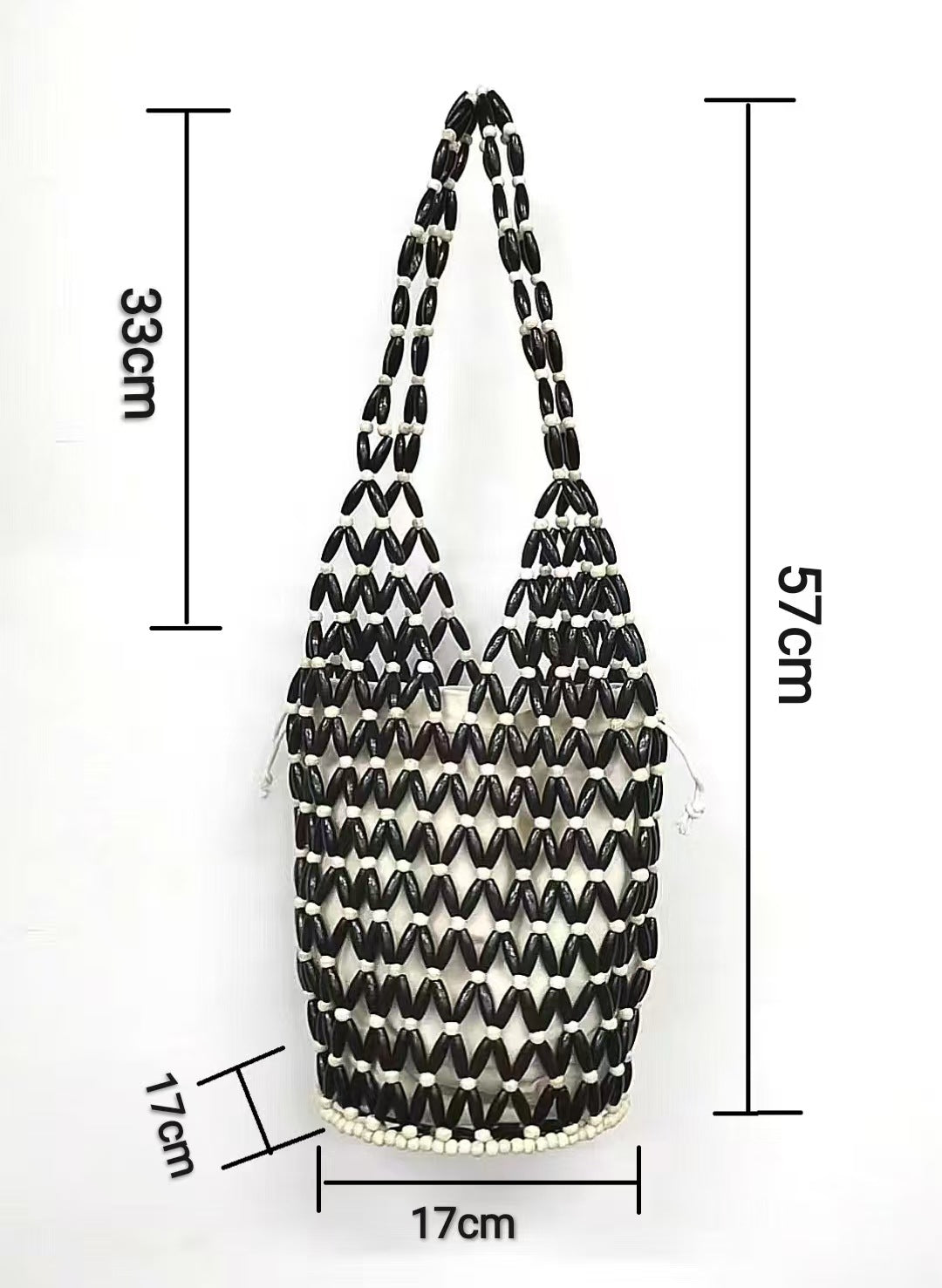 Women's Design With Wooden Beads Decoration Portable Women's Handbag