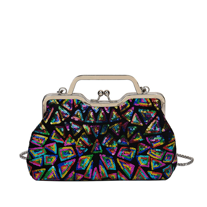 Women's Textured Sequin Colorful Niche Chain Coin Purses