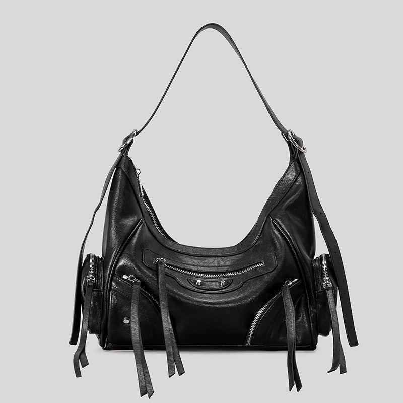 Women's Retro Rivet Tassel Motorcycle Hot Underarm Women's Shoulder Bag