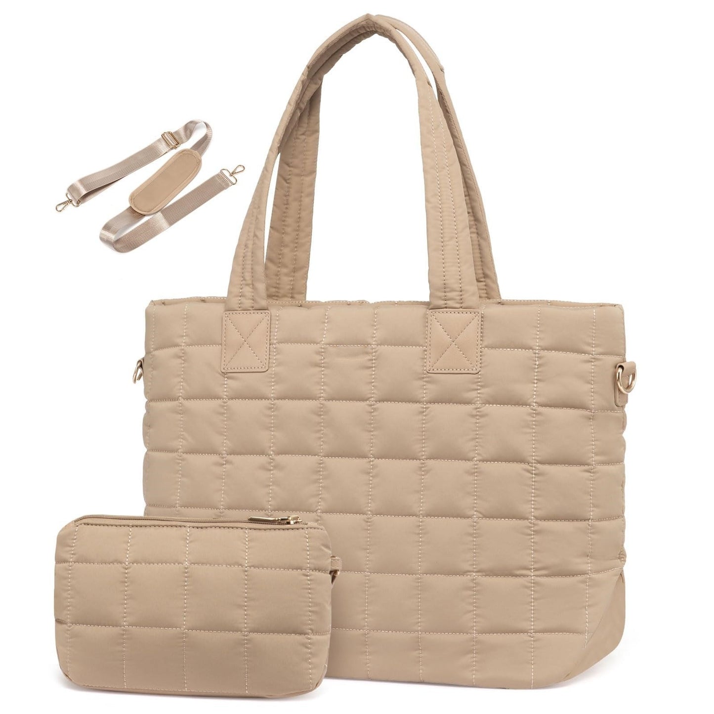 Women's Down Quilted Zipper Fluffy Work Tote Bag