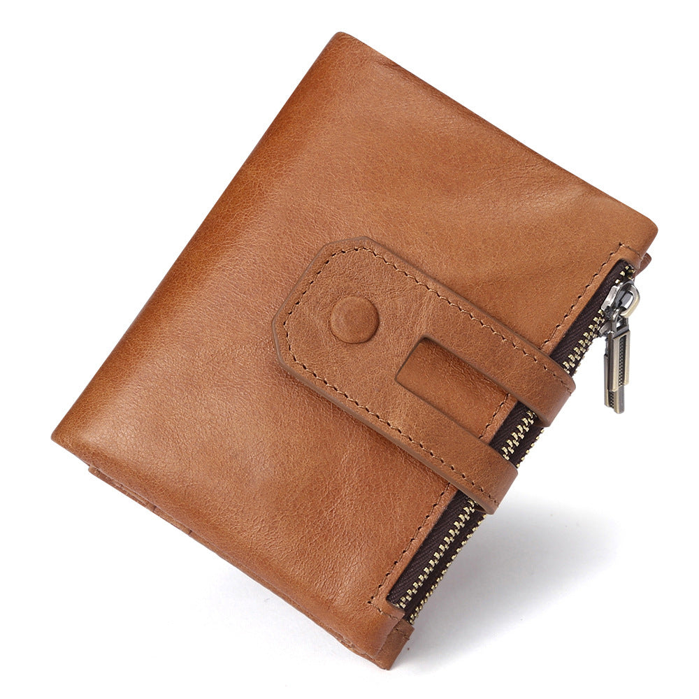 Men's Leather Fashion Double Zipper Multiple Slots Vintage Men's Wallet