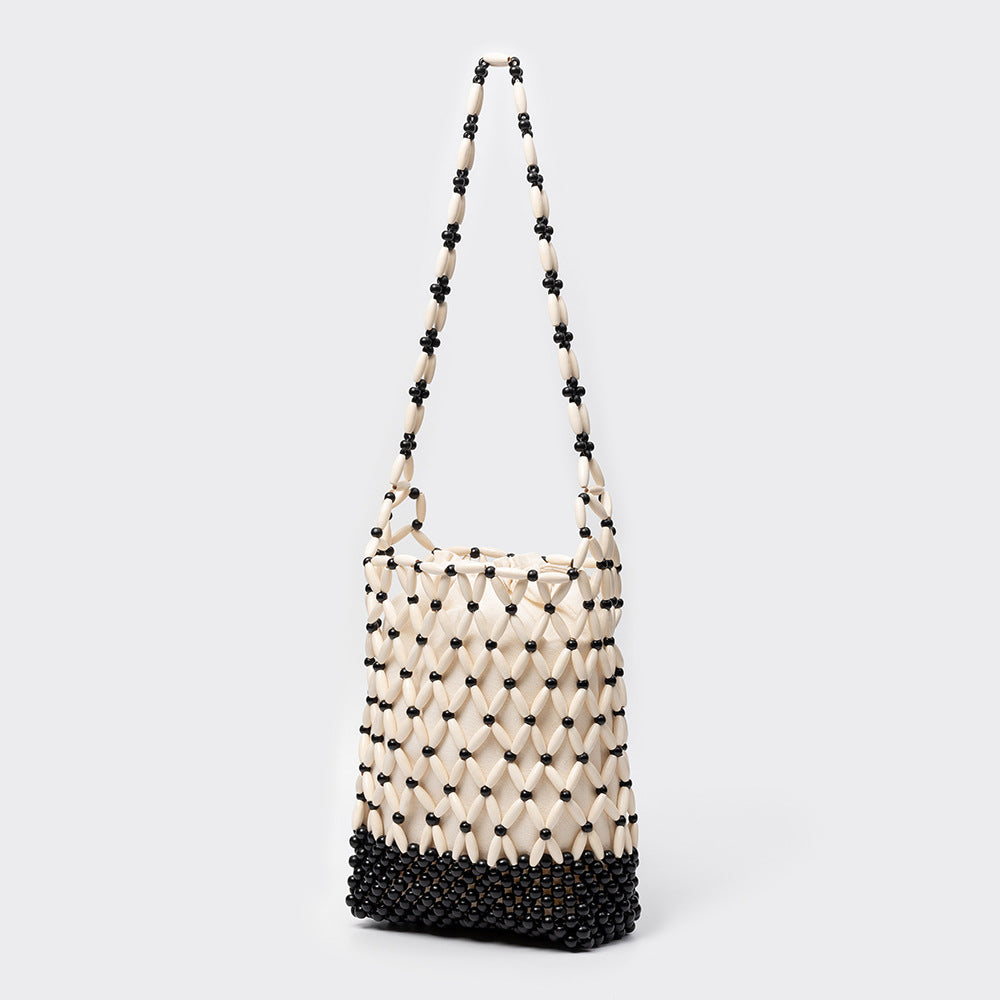 Women's Beaded Contrast Color Hand-woven Leisure With Wooden Women's Shoulder Bag