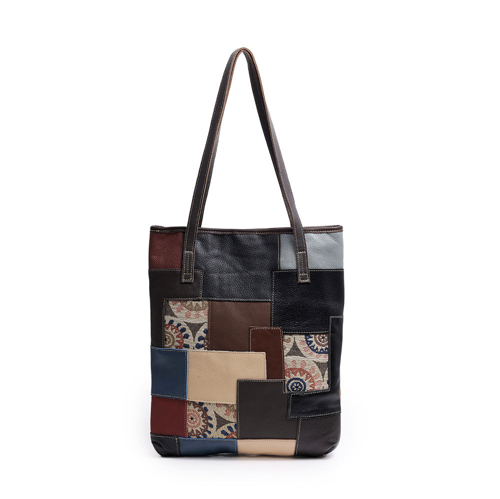 Layer Cowhide Leather Stitching Retro Textured Women's Shoulder Bag