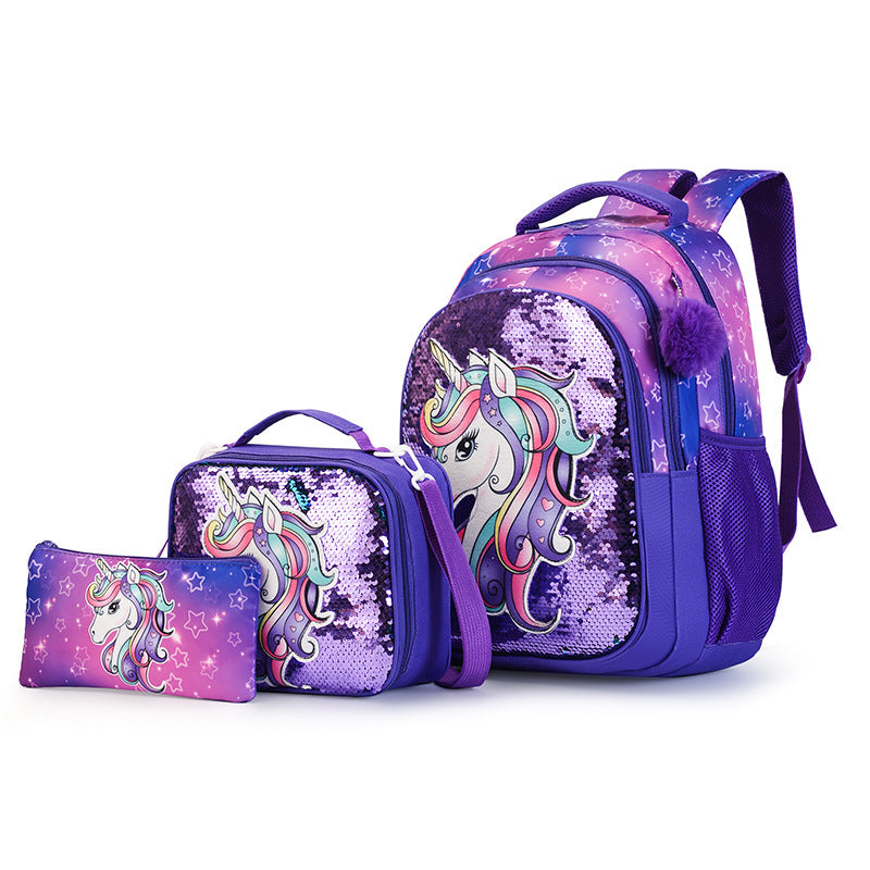 Children's Three-piece Unicorn Commuter Large Capacity Primary School Bag