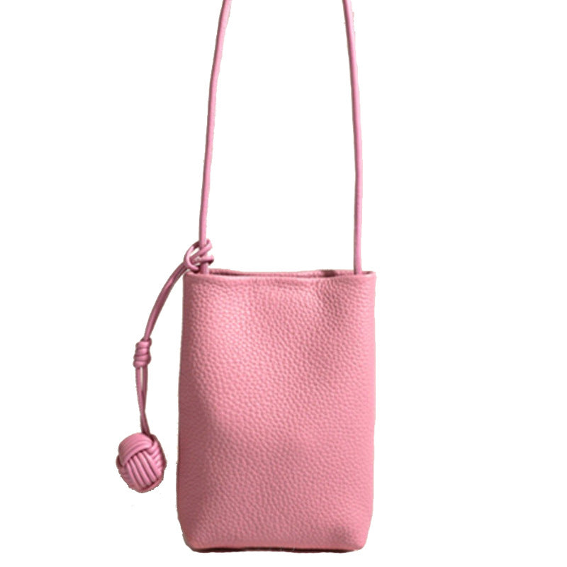 Women's Leather Woven Ball Vertical Soft Fan Phone Bags