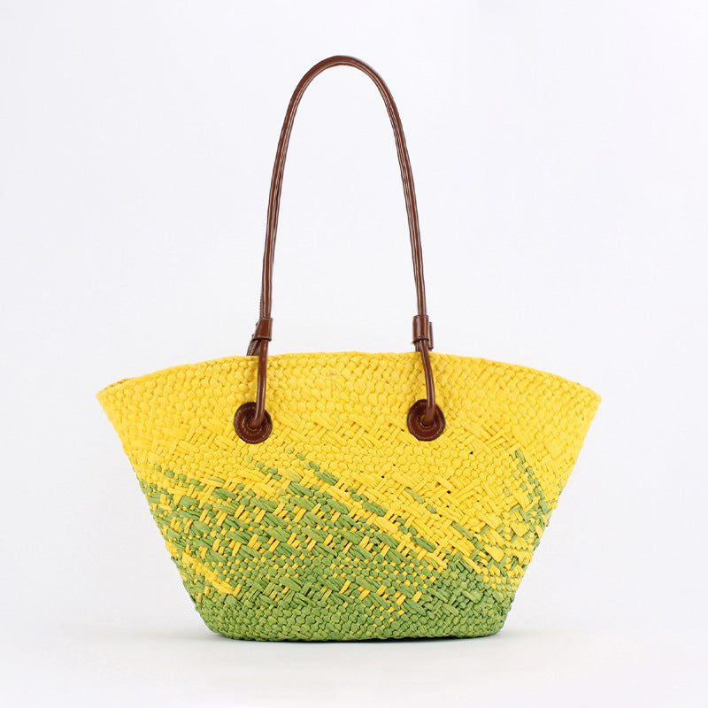 Women's Fresh Gradient Woven French Style Large Capacity Daily Leisure Bags