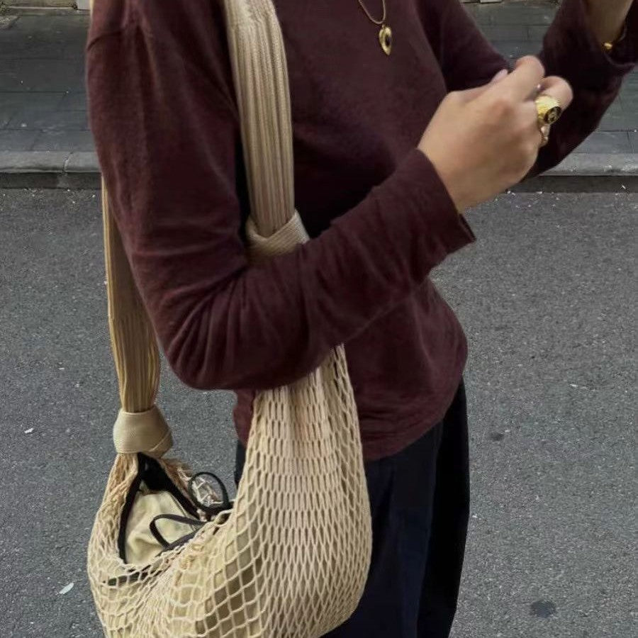Fashion Contrast Color Mesh Woven Horn Bags