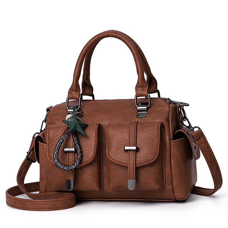 Solid Color Simple Authentic Leather Tactile Feel Tassel Bags