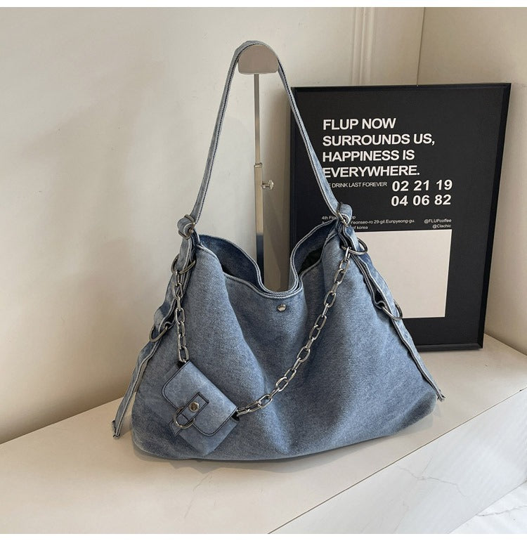 Women's Denim Large Capacity Chain Jeans Fashion Tote Bags