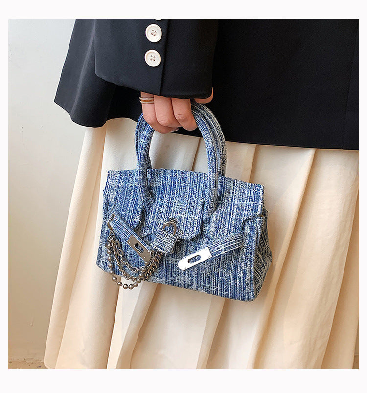 Women's Denim Retro Distressed Portable Platinum Large Bags