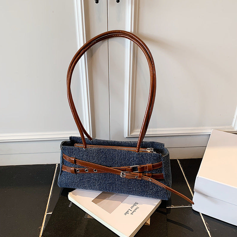 Super Popular Niche Denim Female Contrast Color Versatile Women's Shoulder Bag