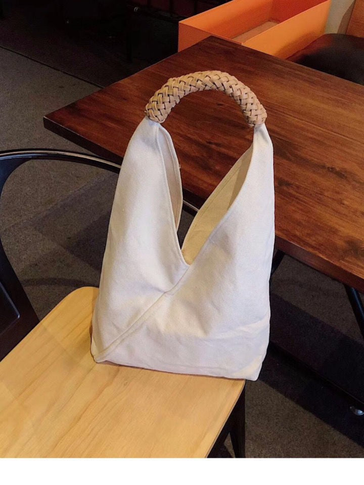 Plant Dyed Canvas Woven Triangle Wood Rubbing Style Fresh Tote Bag