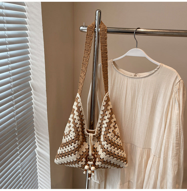 Cotton String Two Colors Hand-woven Daily Leisure Seaside Shoulder Bags