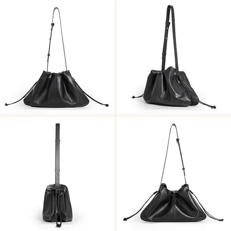 Women's First Layer Cowhide Pleated Cloud Underarm Genuine Women's Leather Bag