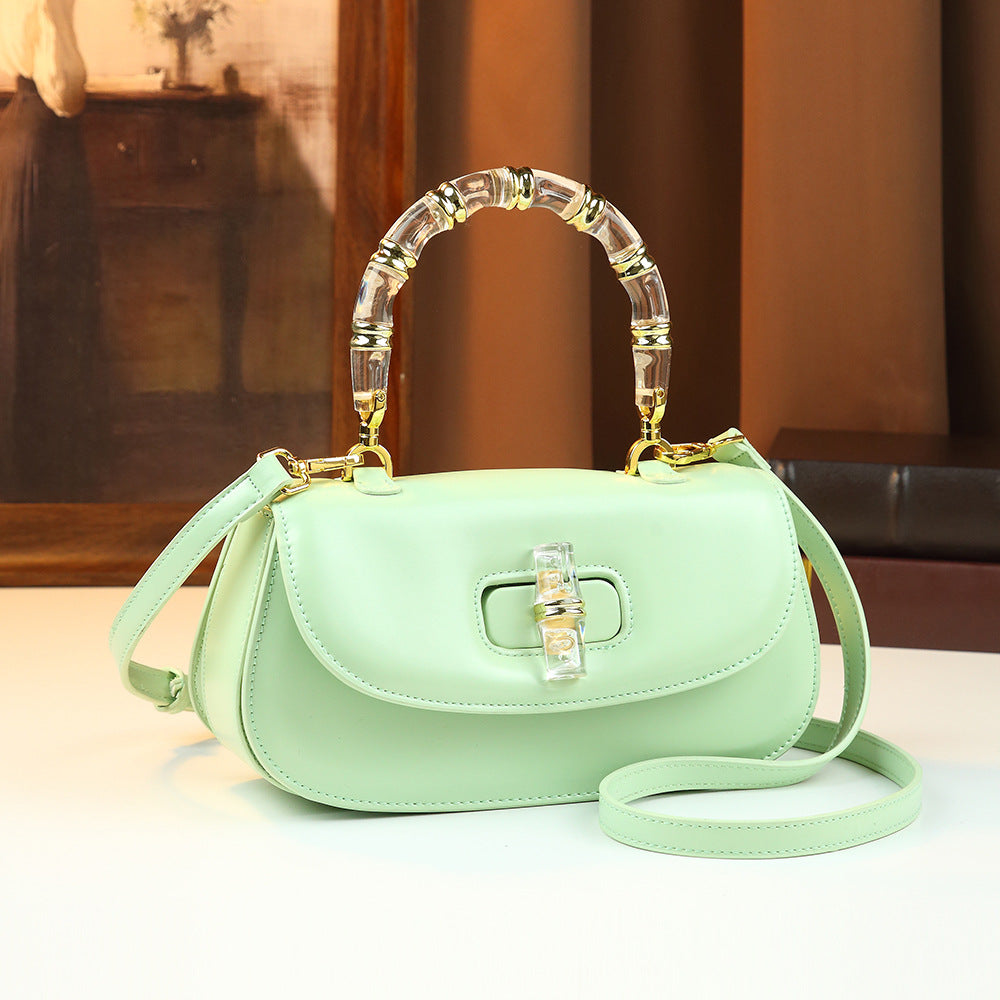 Hand Holding Saddle Bamboo Joint Design Women's Handbag