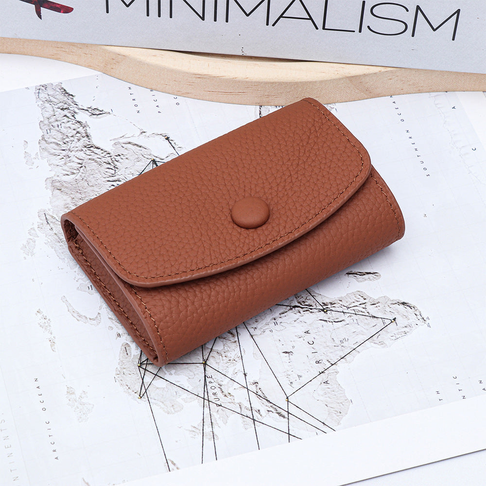 Women's Layer Cowhide Mini Folding Change Certificate Storage Leather Ladies Wallet